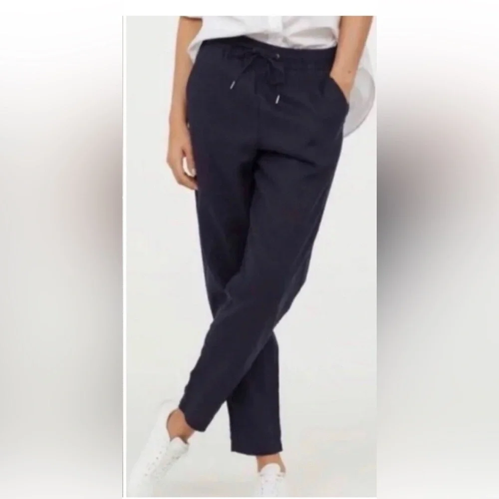 H&M Black Linen Tapered Pants | Drawstring Waist | Women’s Small | EUC